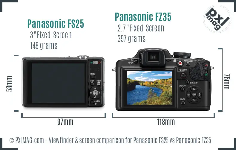 Panasonic FS25 vs Panasonic FZ35 Screen and Viewfinder comparison