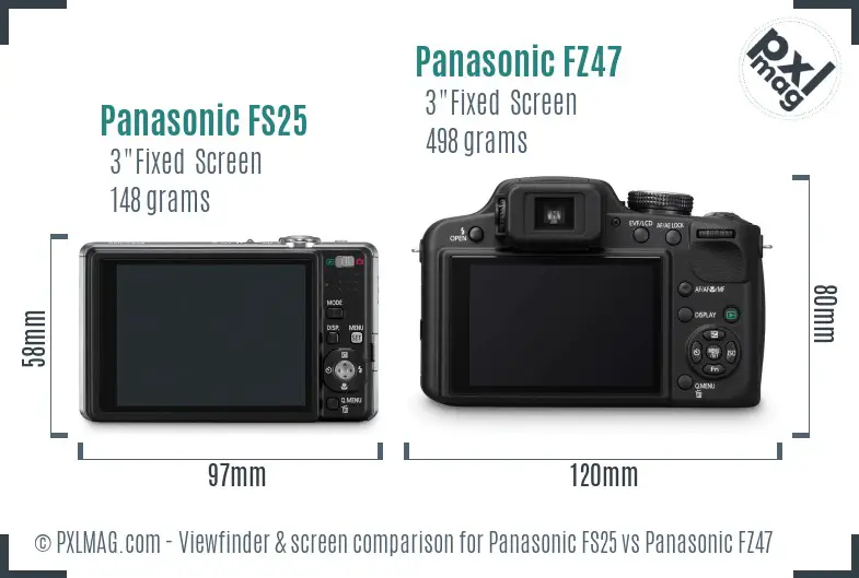 Panasonic FS25 vs Panasonic FZ47 Screen and Viewfinder comparison Panasonic FS25 vs Panasonic FZ47 Screen and Viewfinder comparison