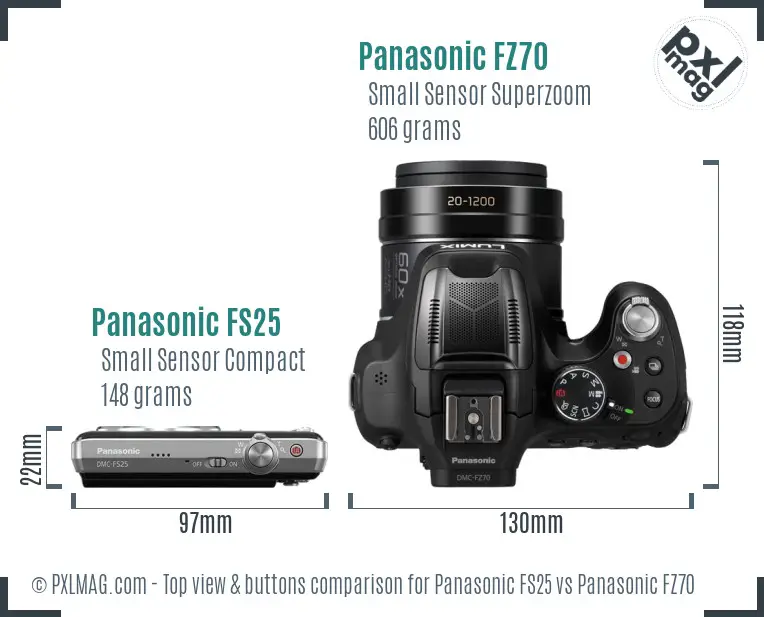 Panasonic FS25 vs Panasonic FZ70 top view buttons comparison
