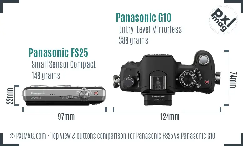 Panasonic FS25 vs Panasonic G10 top view buttons comparison