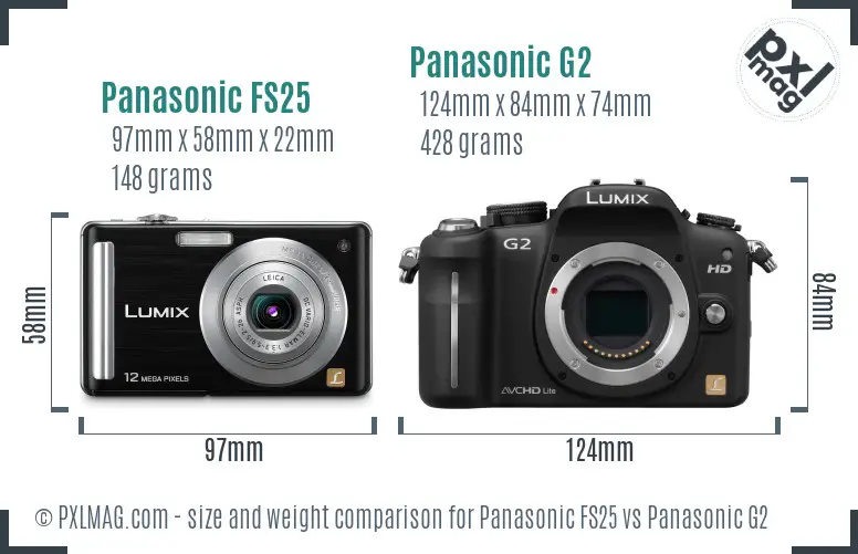 Panasonic FS25 vs Panasonic G2 size comparison