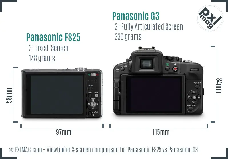 Panasonic FS25 vs Panasonic G3 Screen and Viewfinder comparison
