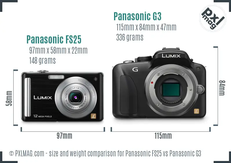 Panasonic FS25 vs Panasonic G3 size comparison