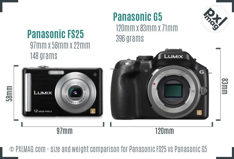 Panasonic FS25 vs Panasonic G5 size comparison