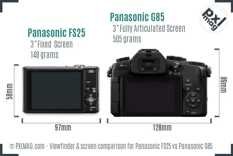 Panasonic FS25 vs Panasonic G85 Screen and Viewfinder comparison