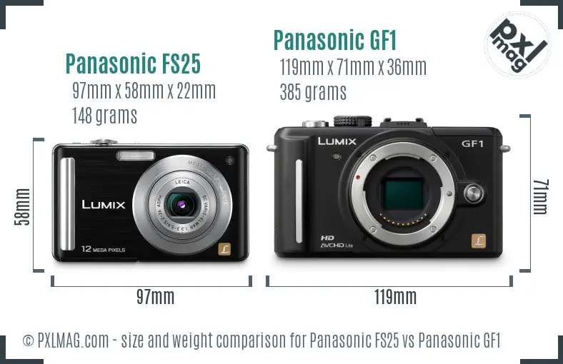 Panasonic FS25 vs Panasonic GF1 size comparison
