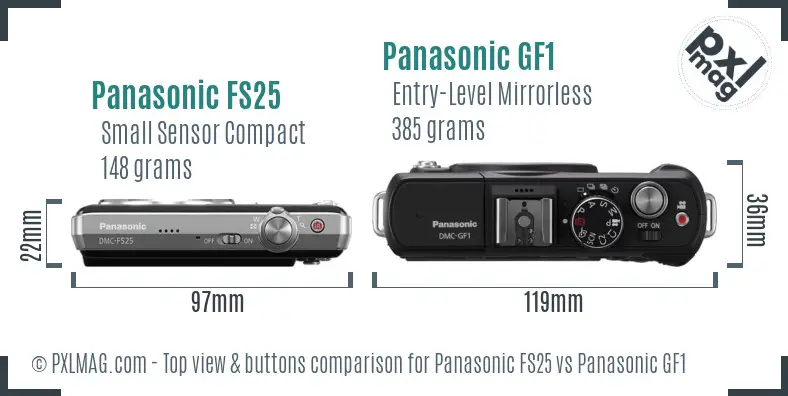 Panasonic FS25 vs Panasonic GF1 top view buttons comparison