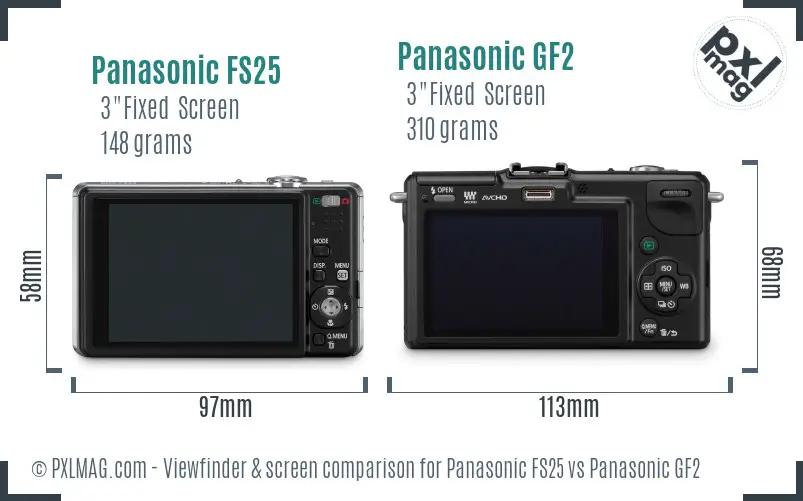 Panasonic FS25 vs Panasonic GF2 Screen and Viewfinder comparison