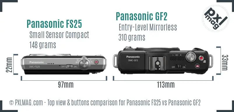 Panasonic FS25 vs Panasonic GF2 top view buttons comparison