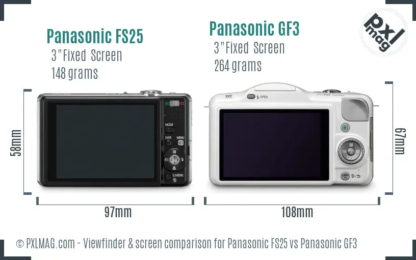 Panasonic FS25 vs Panasonic GF3 Screen and Viewfinder comparison