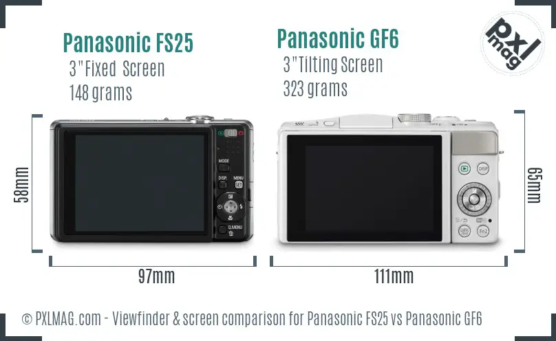 Panasonic FS25 vs Panasonic GF6 Screen and Viewfinder comparison