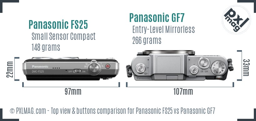 Panasonic FS25 vs Panasonic GF7 top view buttons comparison