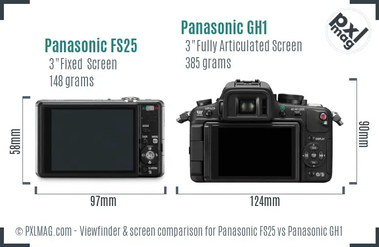 Panasonic FS25 vs Panasonic GH1 Screen and Viewfinder comparison