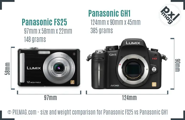 Panasonic FS25 vs Panasonic GH1 size comparison