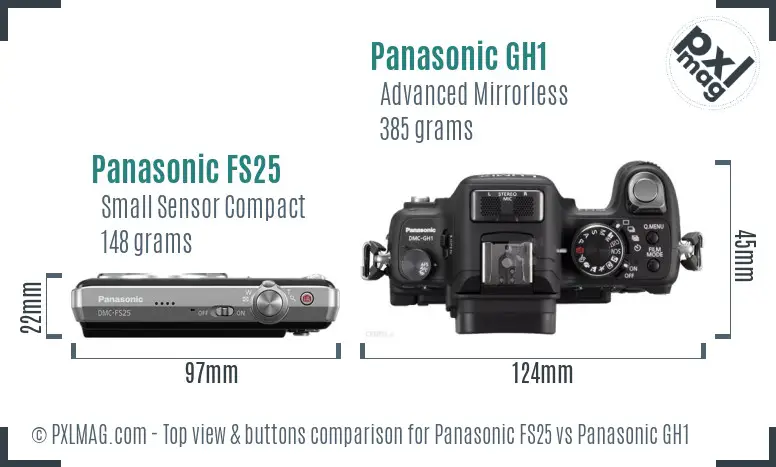 Panasonic FS25 vs Panasonic GH1 top view buttons comparison