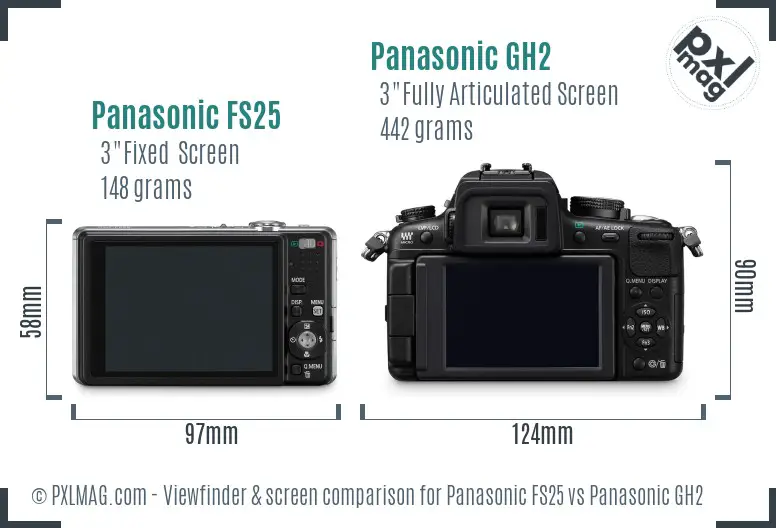 Panasonic FS25 vs Panasonic GH2 Screen and Viewfinder comparison