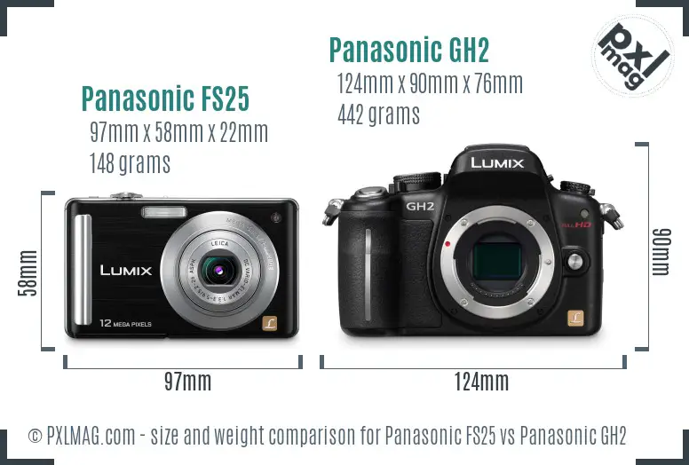 Panasonic FS25 vs Panasonic GH2 size comparison