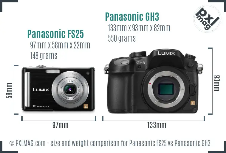 Panasonic FS25 vs Panasonic GH3 size comparison Panasonic FS25 vs Panasonic GH3 size comparison