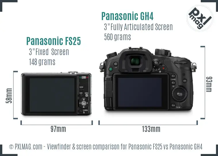 Panasonic FS25 vs Panasonic GH4 Screen and Viewfinder comparison