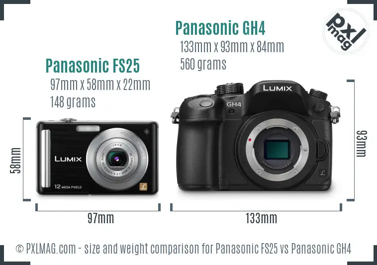Panasonic FS25 vs Panasonic GH4 size comparison
