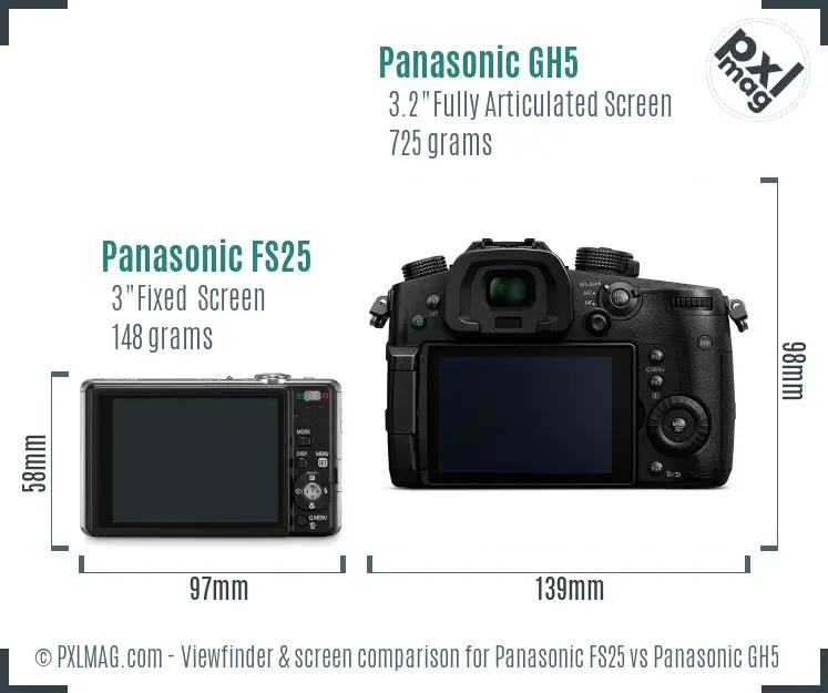 Panasonic FS25 vs Panasonic GH5 Screen and Viewfinder comparison