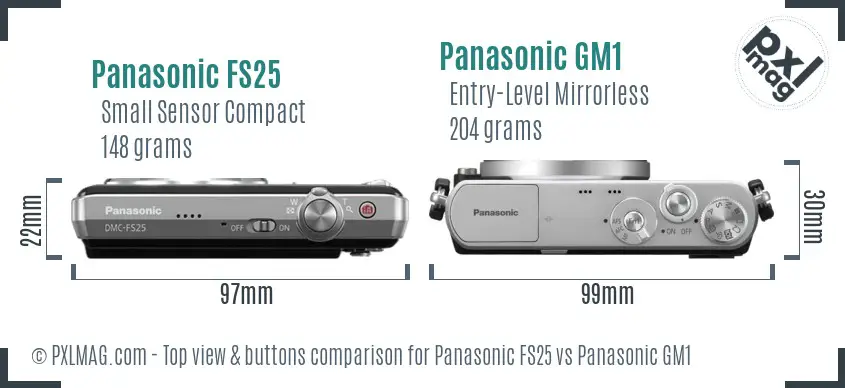 Panasonic FS25 vs Panasonic GM1 top view buttons comparison