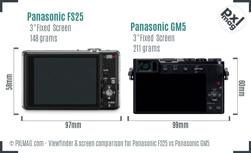 Panasonic FS25 vs Panasonic GM5 Screen and Viewfinder comparison Panasonic FS25 vs Panasonic GM5 Screen and Viewfinder comparison