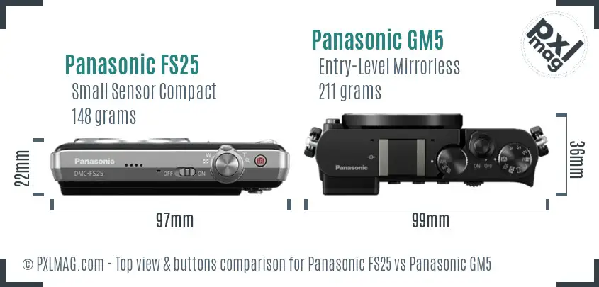 Panasonic FS25 vs Panasonic GM5 top view buttons comparison Panasonic FS25 vs Panasonic GM5 top view buttons comparison