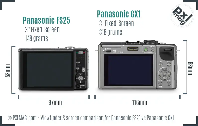 Panasonic FS25 vs Panasonic GX1 Screen and Viewfinder comparison Panasonic FS25 vs Panasonic GX1 Screen and Viewfinder comparison