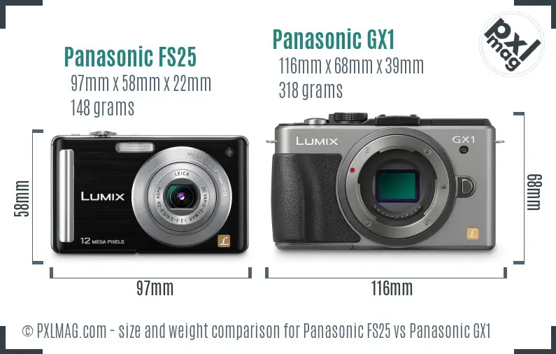 Panasonic FS25 vs Panasonic GX1 size comparison Panasonic FS25 vs Panasonic GX1 size comparison