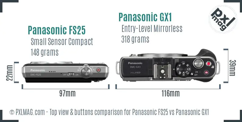 Panasonic FS25 vs Panasonic GX1 top view buttons comparison Panasonic FS25 vs Panasonic GX1 top view buttons comparison