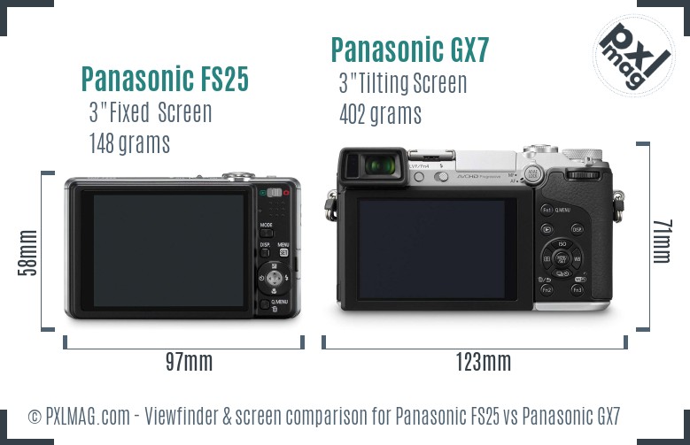 Panasonic FS25 vs Panasonic GX7 Screen and Viewfinder comparison