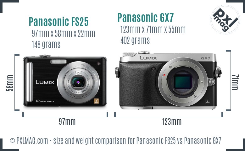 Panasonic FS25 vs Panasonic GX7 size comparison