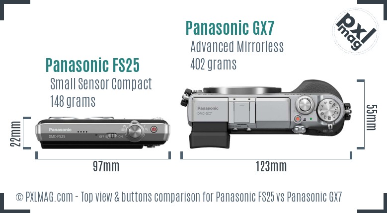 Panasonic FS25 vs Panasonic GX7 top view buttons comparison