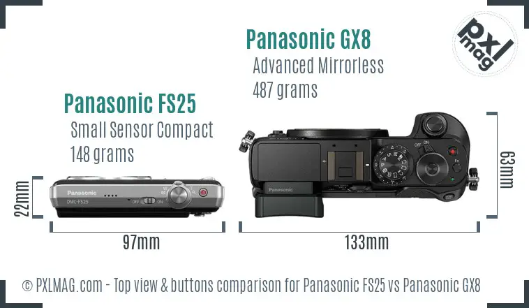 Panasonic FS25 vs Panasonic GX8 top view buttons comparison