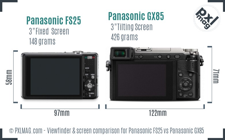 Panasonic FS25 vs Panasonic GX85 Screen and Viewfinder comparison