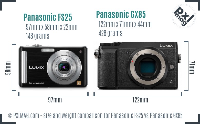 Panasonic FS25 vs Panasonic GX85 size comparison