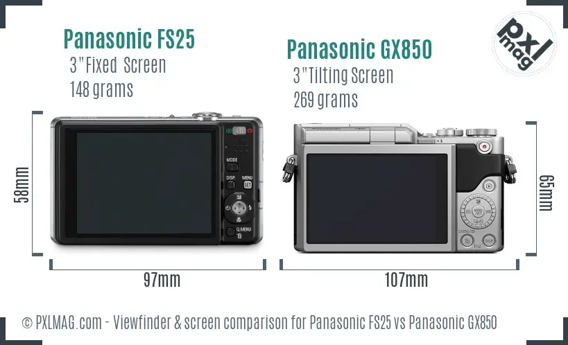 Panasonic FS25 vs Panasonic GX850 Screen and Viewfinder comparison Panasonic FS25 vs Panasonic GX850 Screen and Viewfinder comparison