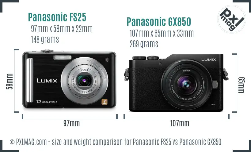 Panasonic FS25 vs Panasonic GX850 size comparison Panasonic FS25 vs Panasonic GX850 size comparison