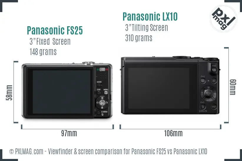 Panasonic FS25 vs Panasonic LX10 Screen and Viewfinder comparison