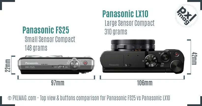 Panasonic FS25 vs Panasonic LX10 top view buttons comparison