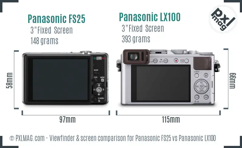 Panasonic FS25 vs Panasonic LX100 Screen and Viewfinder comparison