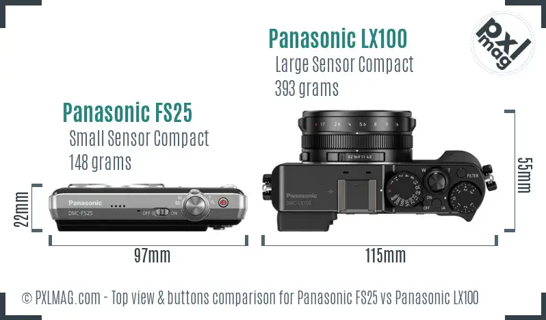 Panasonic FS25 vs Panasonic LX100 top view buttons comparison