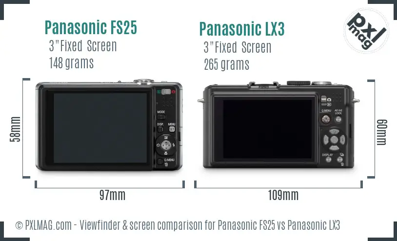 Panasonic FS25 vs Panasonic LX3 Screen and Viewfinder comparison Panasonic FS25 vs Panasonic LX3 Screen and Viewfinder comparison