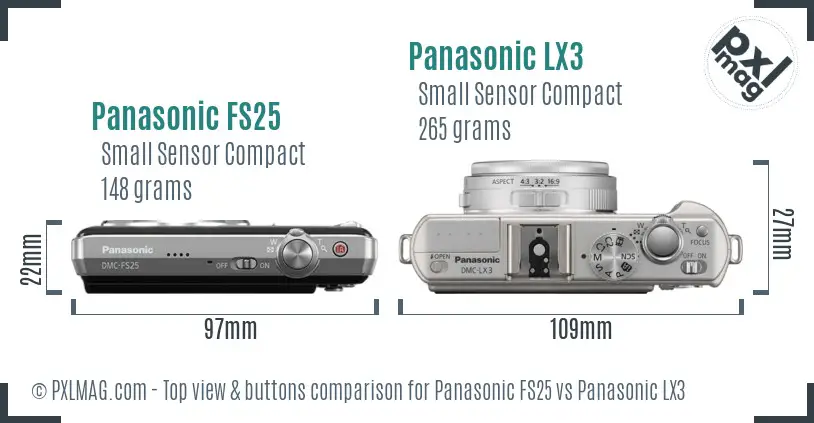 Panasonic FS25 vs Panasonic LX3 top view buttons comparison Panasonic FS25 vs Panasonic LX3 top view buttons comparison