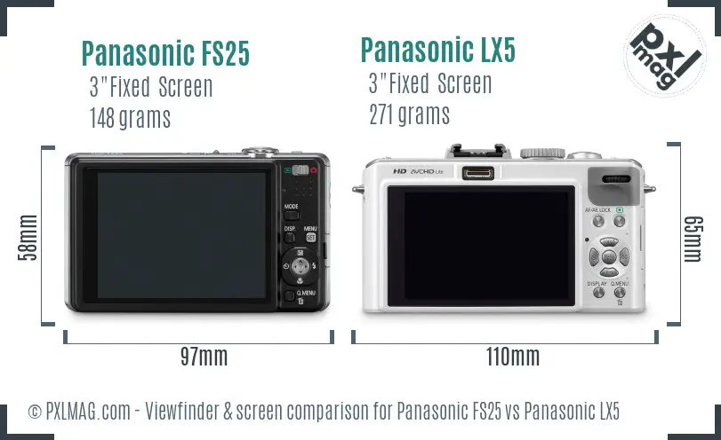 Panasonic FS25 vs Panasonic LX5 Screen and Viewfinder comparison