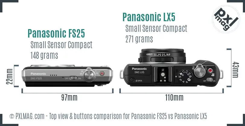 Panasonic FS25 vs Panasonic LX5 top view buttons comparison