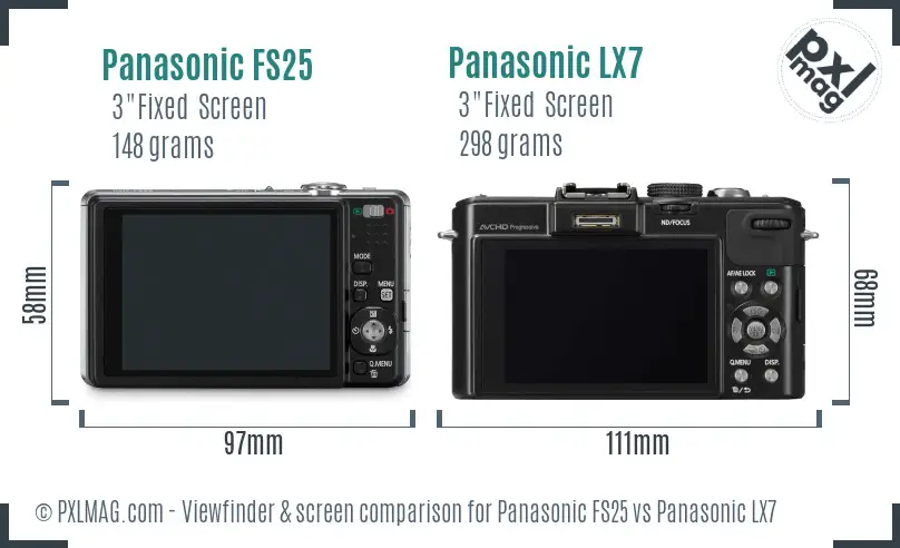 Panasonic FS25 vs Panasonic LX7 Screen and Viewfinder comparison Panasonic FS25 vs Panasonic LX7 Screen and Viewfinder comparison