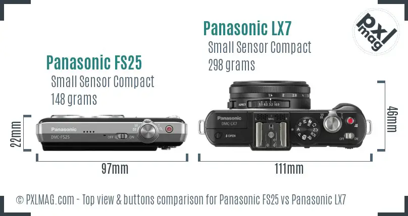 Panasonic FS25 vs Panasonic LX7 top view buttons comparison Panasonic FS25 vs Panasonic LX7 top view buttons comparison