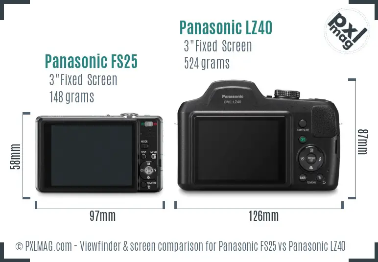 Panasonic FS25 vs Panasonic LZ40 Screen and Viewfinder comparison Panasonic FS25 vs Panasonic LZ40 Screen and Viewfinder comparison